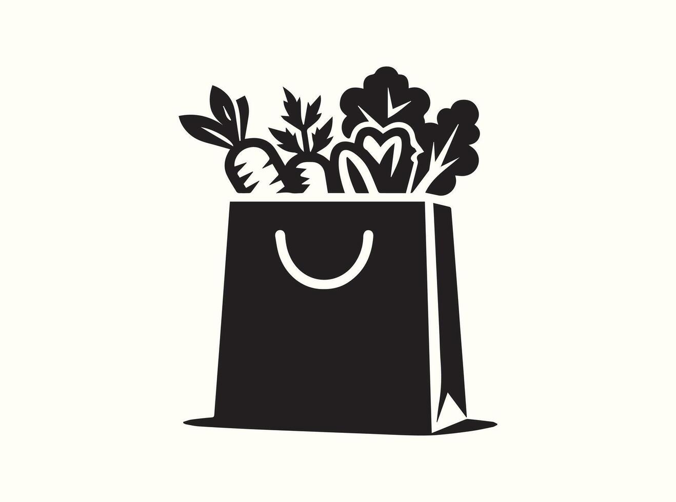 Simple Black Silhouette of a Bag Filled with Vegetables vector