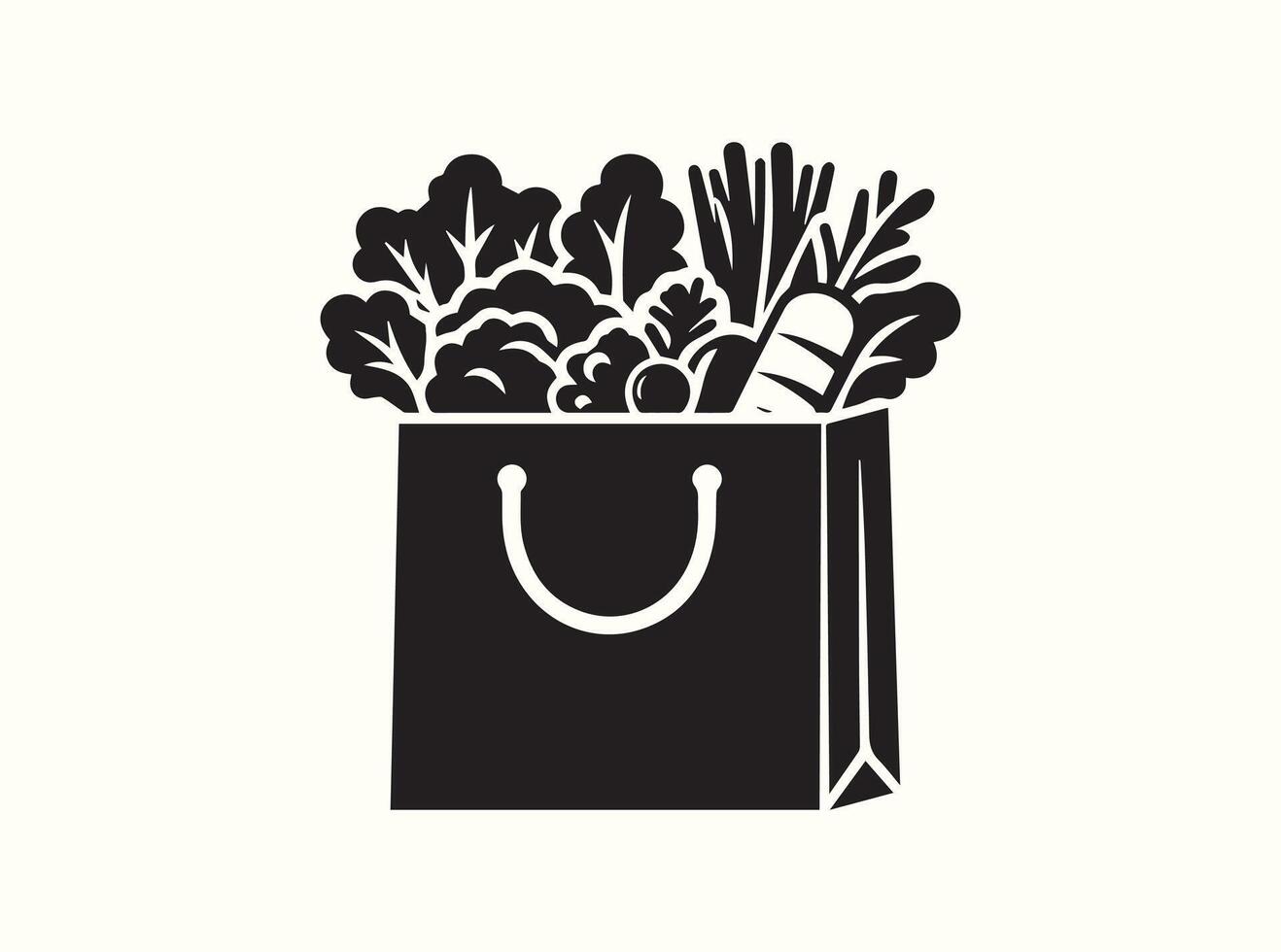 Grocery Shopping Bag with Healthy Food, Solid Black Icon vector