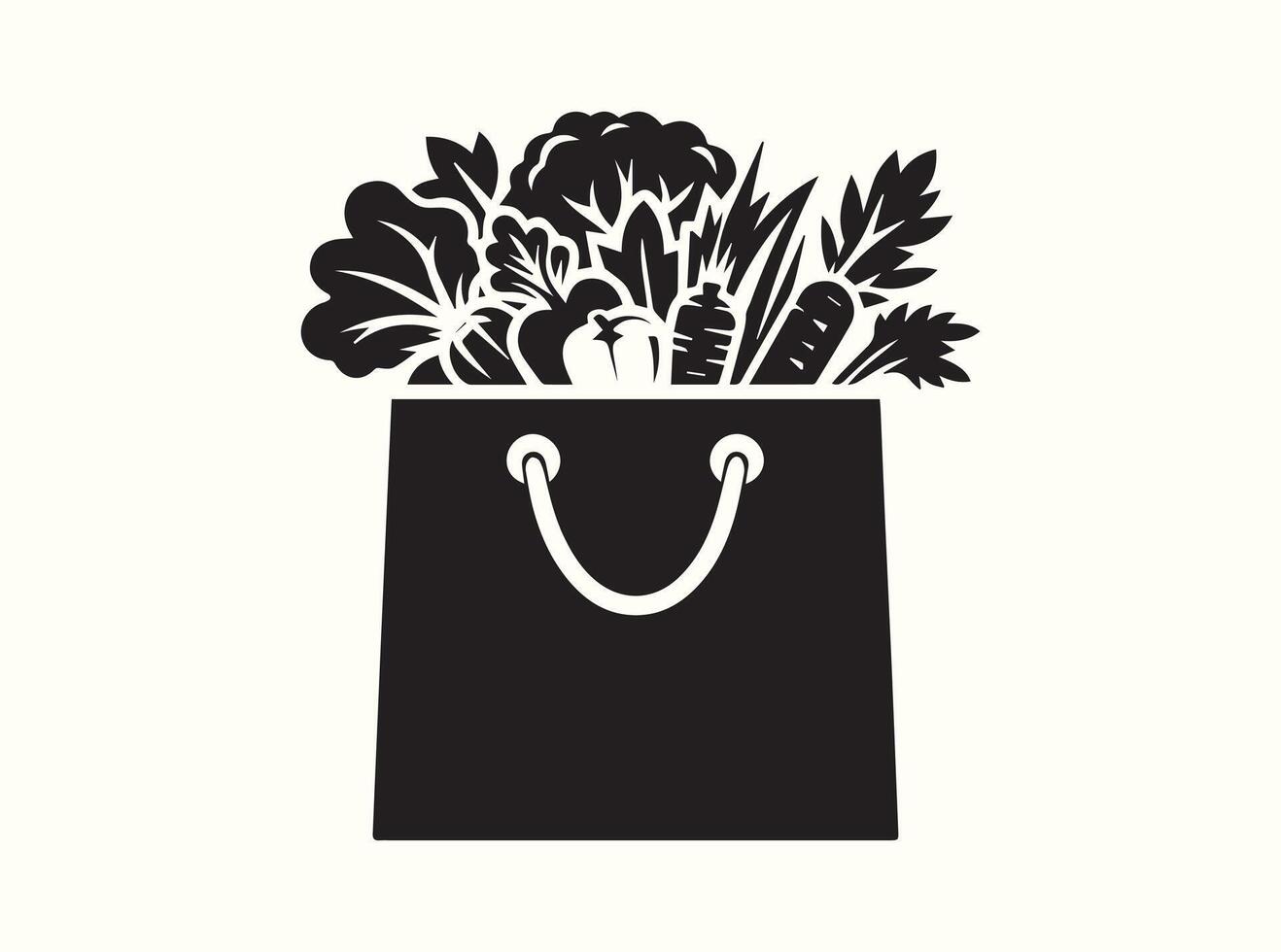 Black Silhouette of an Eco Friendly Grocery Bag with Produce vector