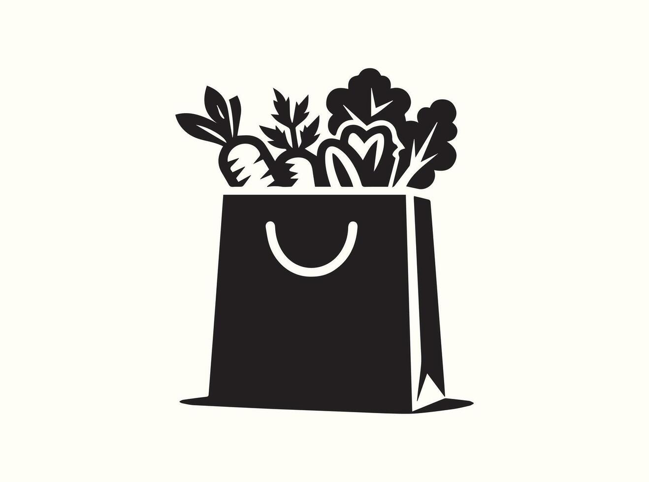 Organic Vegetables in a Tote Bag, Black Silhouette Style vector