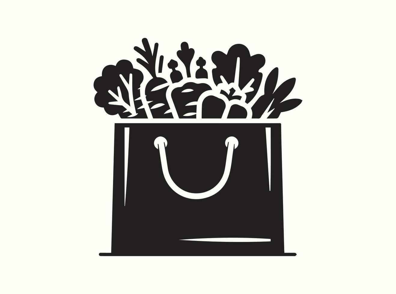 Market Bag with Vegetables, Isolated Black Silhouette vector