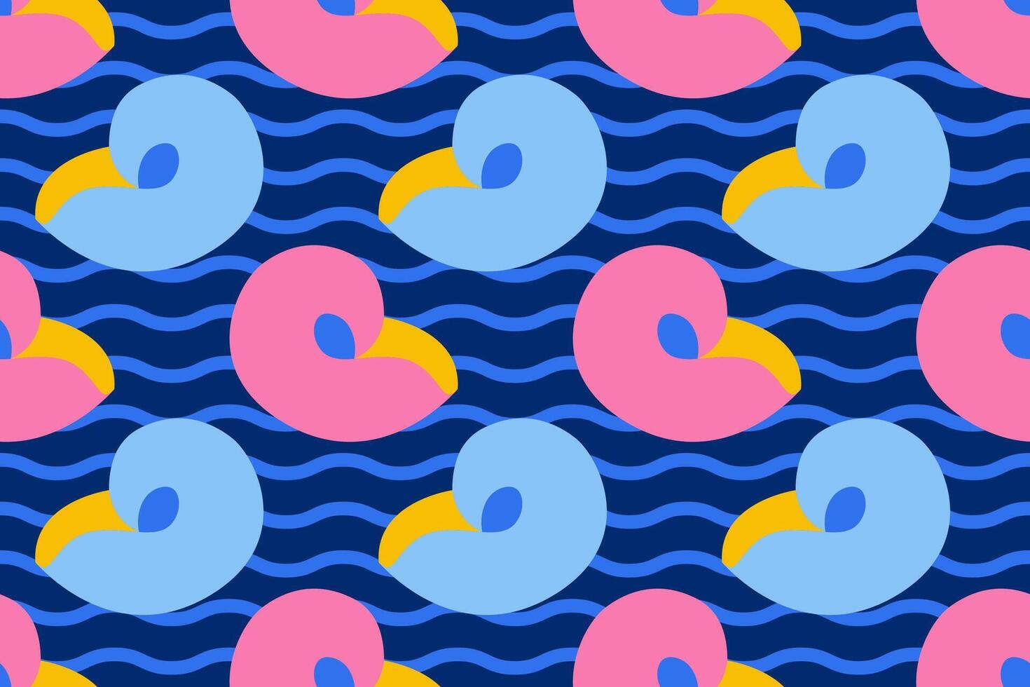 Seamless pattern with pink, blue and yellow sea shells. Hand drawn trendy flat style seashell. Tropical beach shells. Summer seamless pattern illustration vector