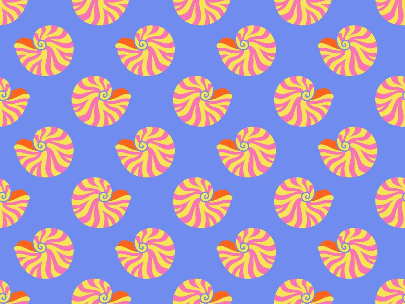 Seamless pattern with pink and yellow sea shells. Hand drawn trendy flat style seashell. Tropical beach exotic shells. Summer seamless pattern vector