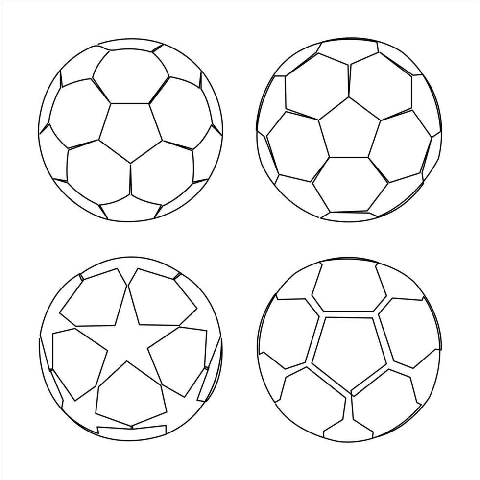 Continuous single line art drawing of World cup football ball design set outline vector