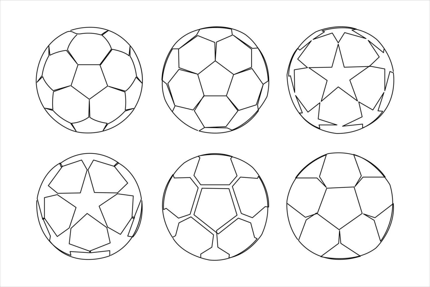 Continuous single line art drawing of World cup football ball design set outline illustration vector