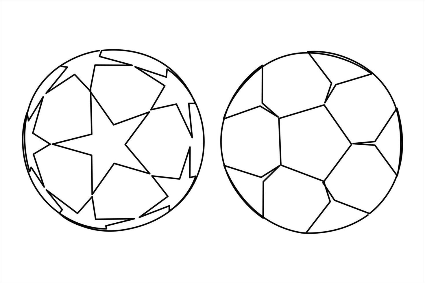 Continuous one line art drawing of World cup football ball design set outline illustration vector