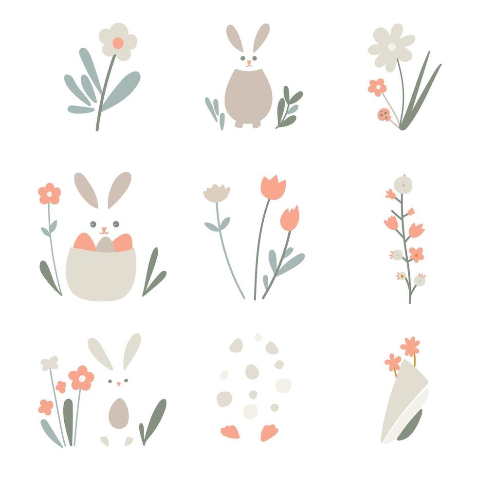 Easter elements set. Minimalist style . vector