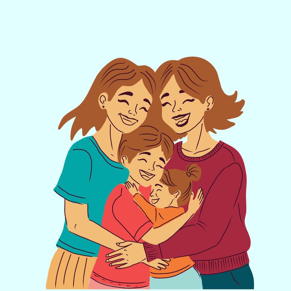 Global Day of Parents illustration. Hand drawn greeting card with happy smiling parents and children. vector