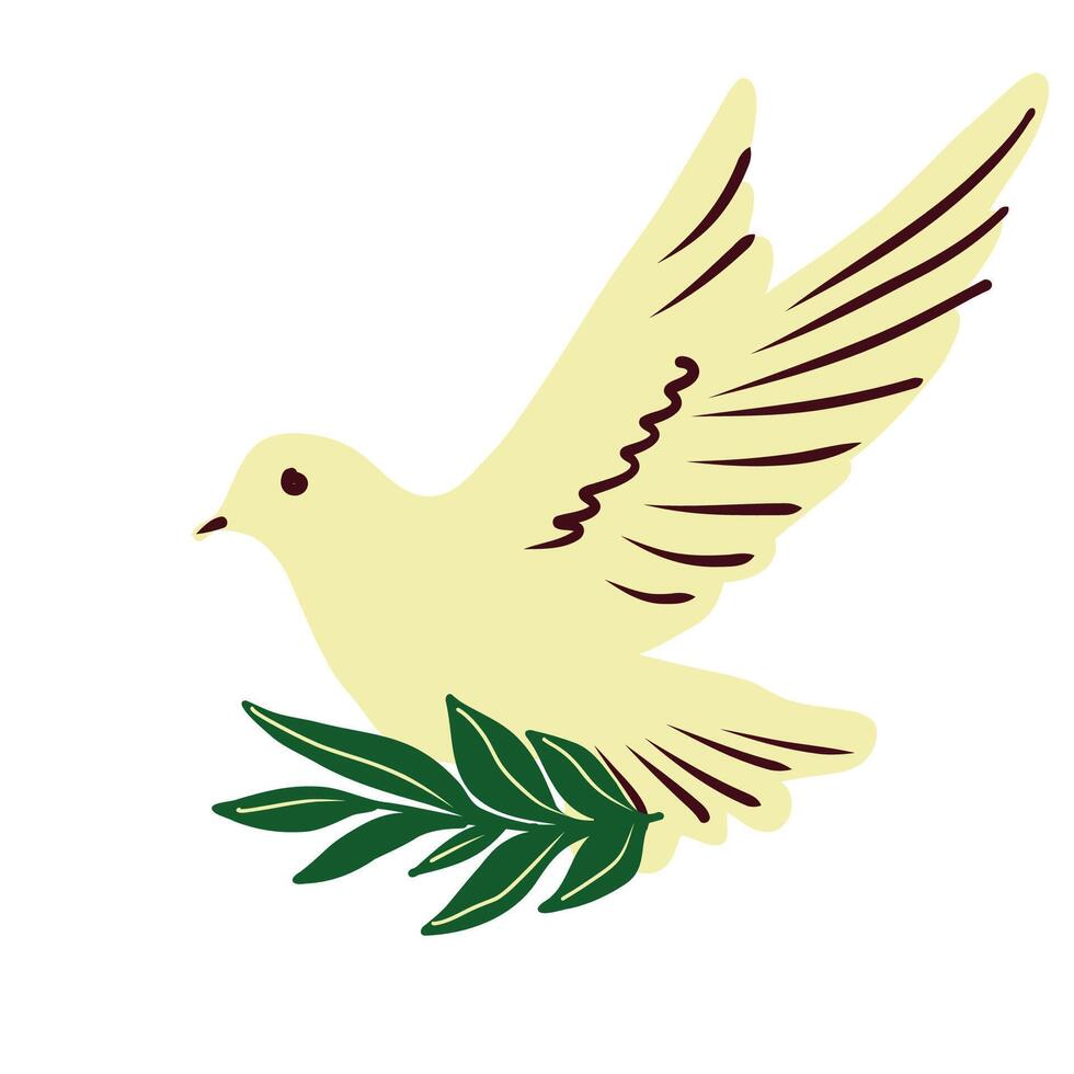 Illustration with white dove carryng an olive branch, symbol of peace. vector