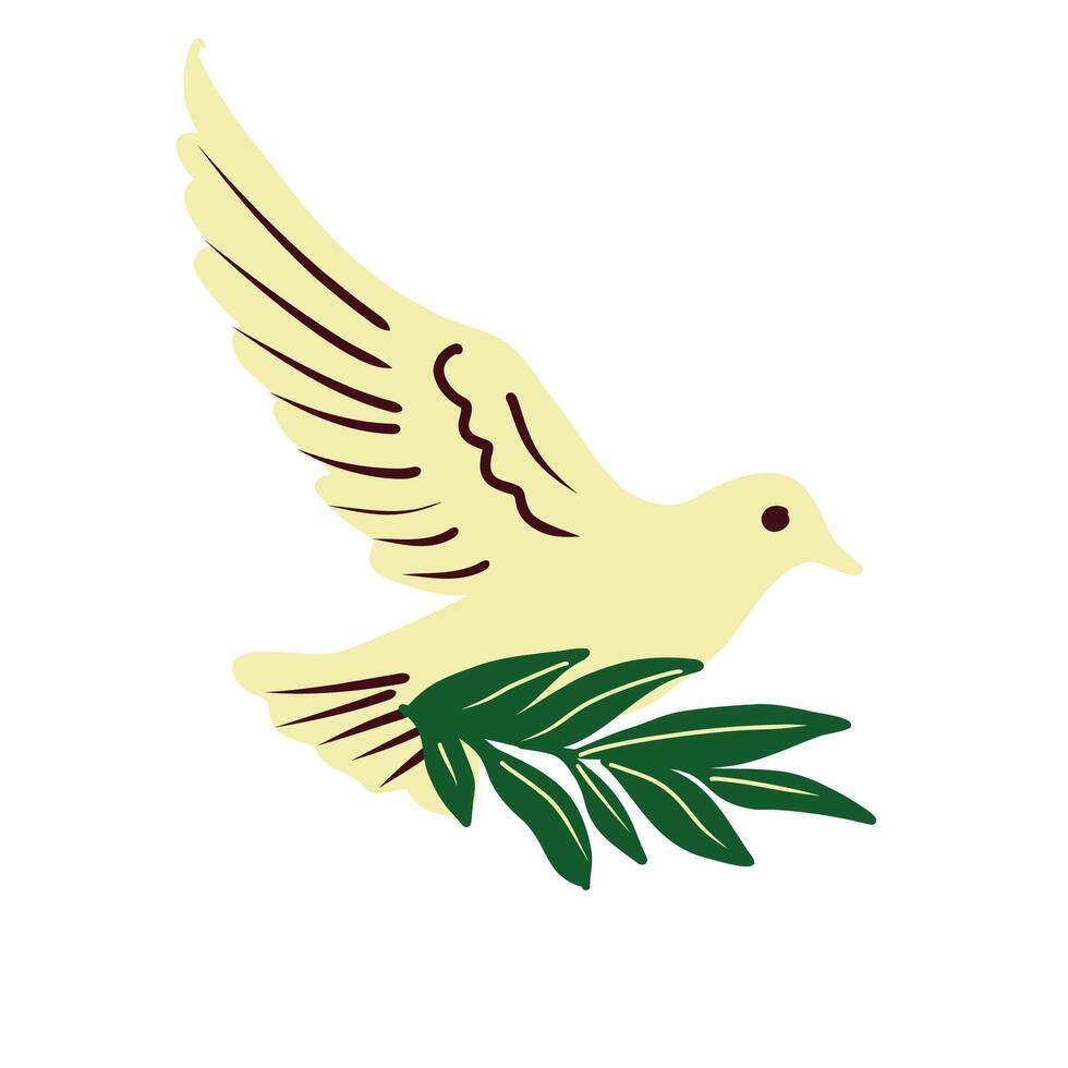 Illustration with white dove carryng an olive branch vector