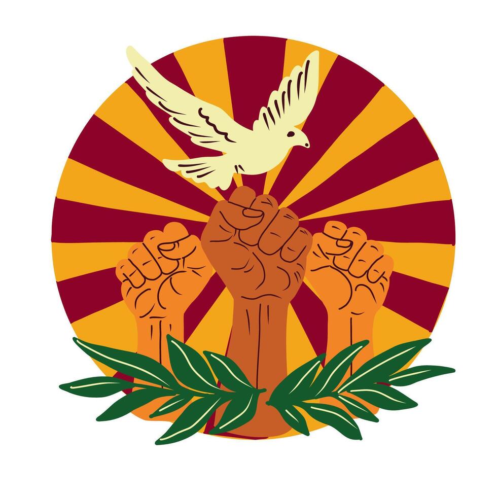 African american Juneteenth Freedom Day card with fists rised up and text Juneteenth. vector