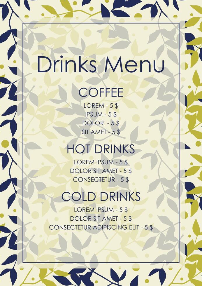 Drinks menu elegant restaurant template. Wedding menu. Cafe identity. Vintage easter drinks template vector