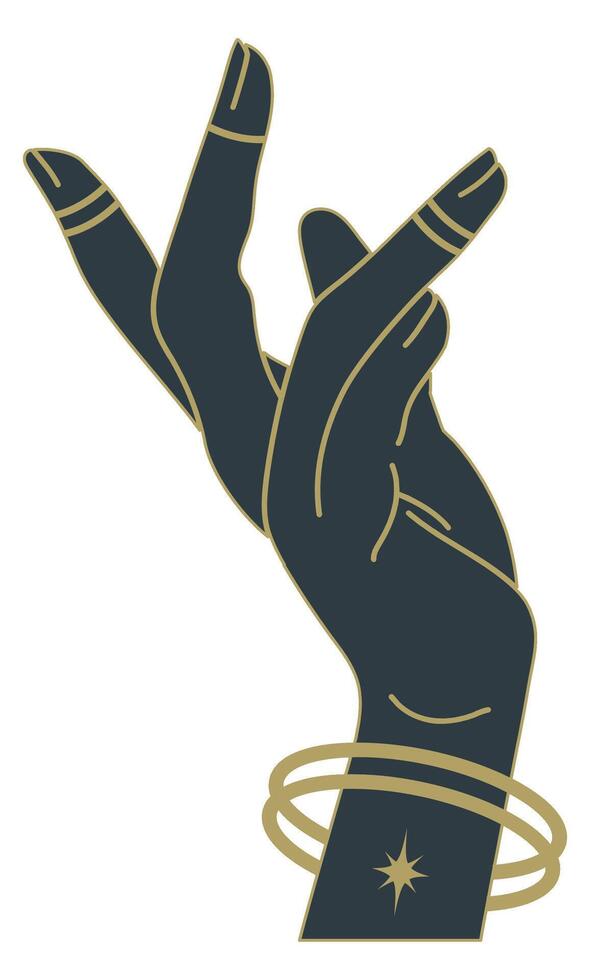Magic woman hand gesture illustration. Tarot esoteric symbol. Mysterious and witchcraft silhouette vector