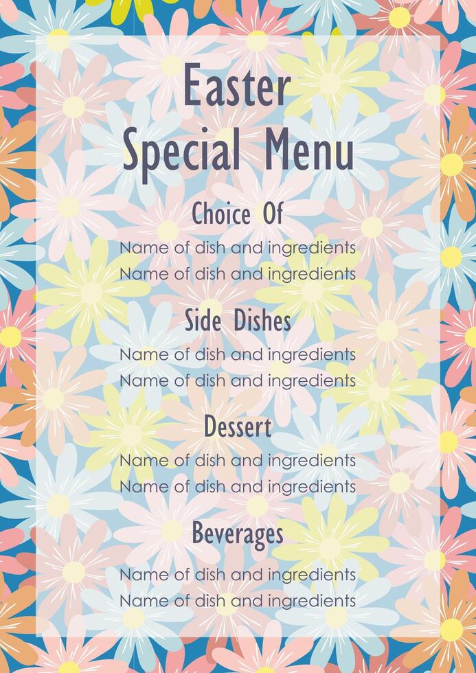 Floral elegant restaurant template. Easter menu template. Floral elegant restaurant template vector