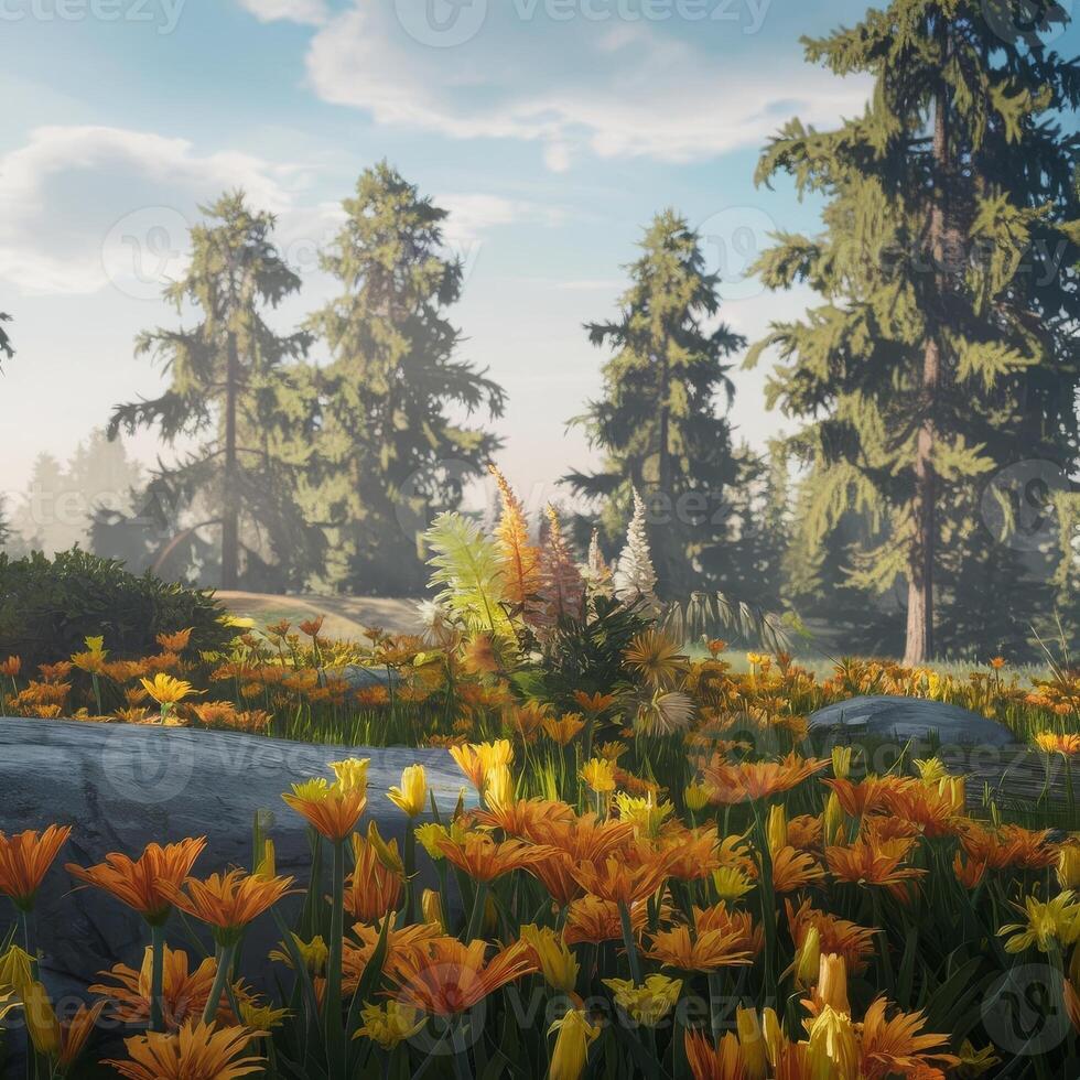 The forest is a beautiful game with lots of flowers photo