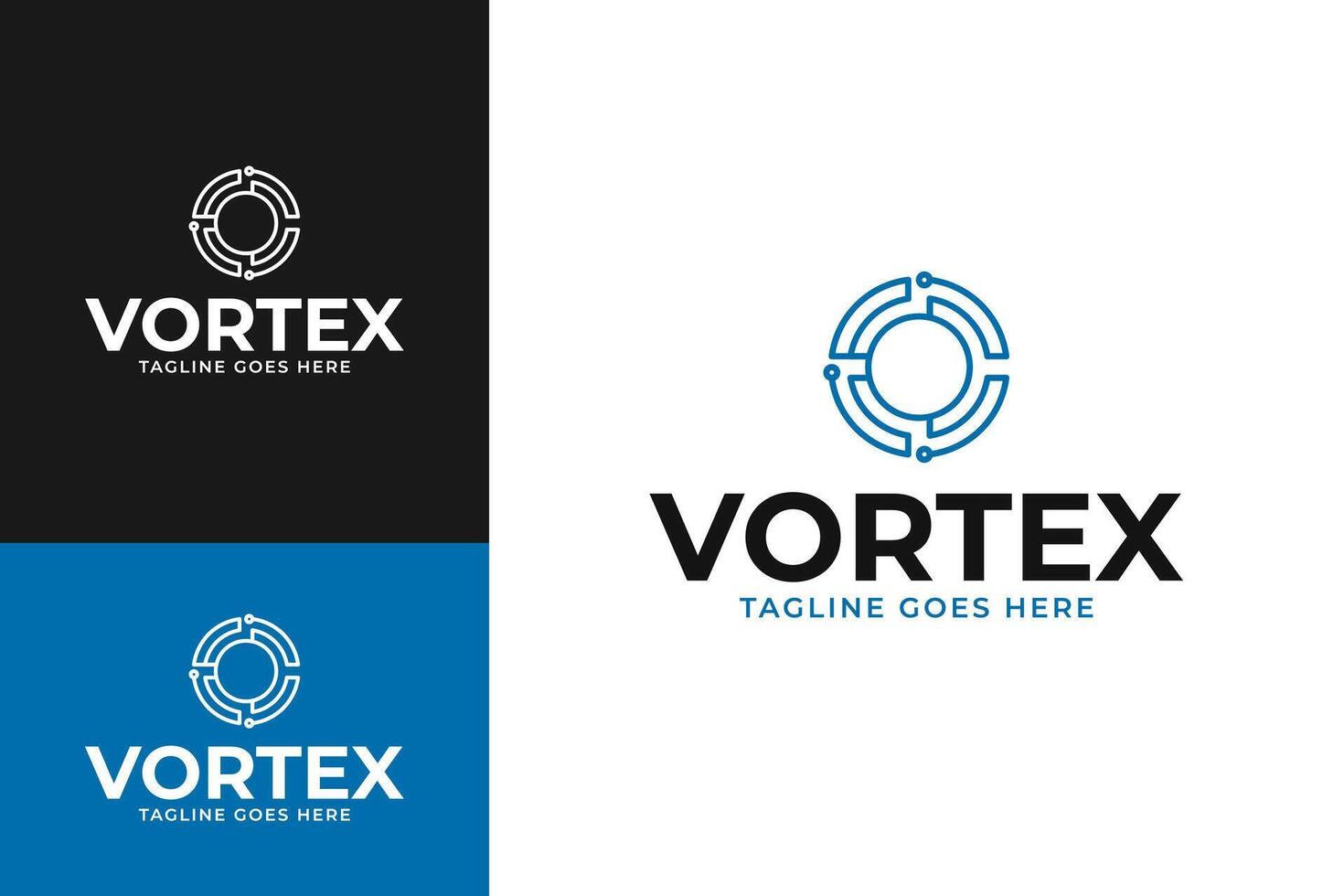 Vortex tech logo design with dynamic swirl and digital futuristic concept template illustration vector