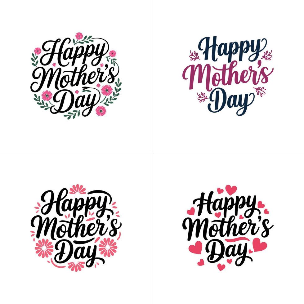 Elegant Happy Mother's Day Typography Set for Print and Digital Use vector