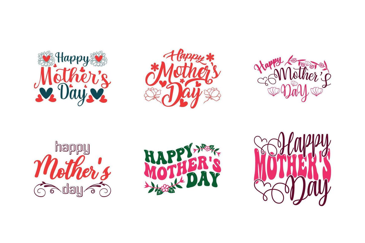 Happy Mother's Day Typography Set on White Background vector