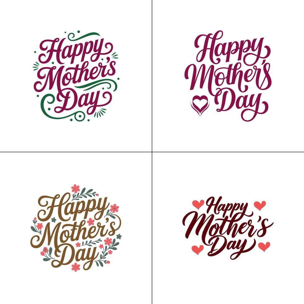 Set of Happy Mother's Day Typography Designs, 4 Unique Typography Options vector