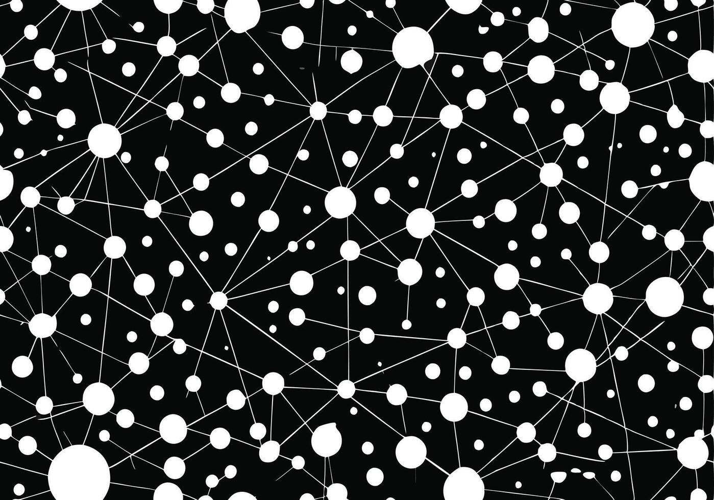 Abstract Network Graphic Design White Circles, Black Background, Connected Nodes, Interlinked Dots. vector