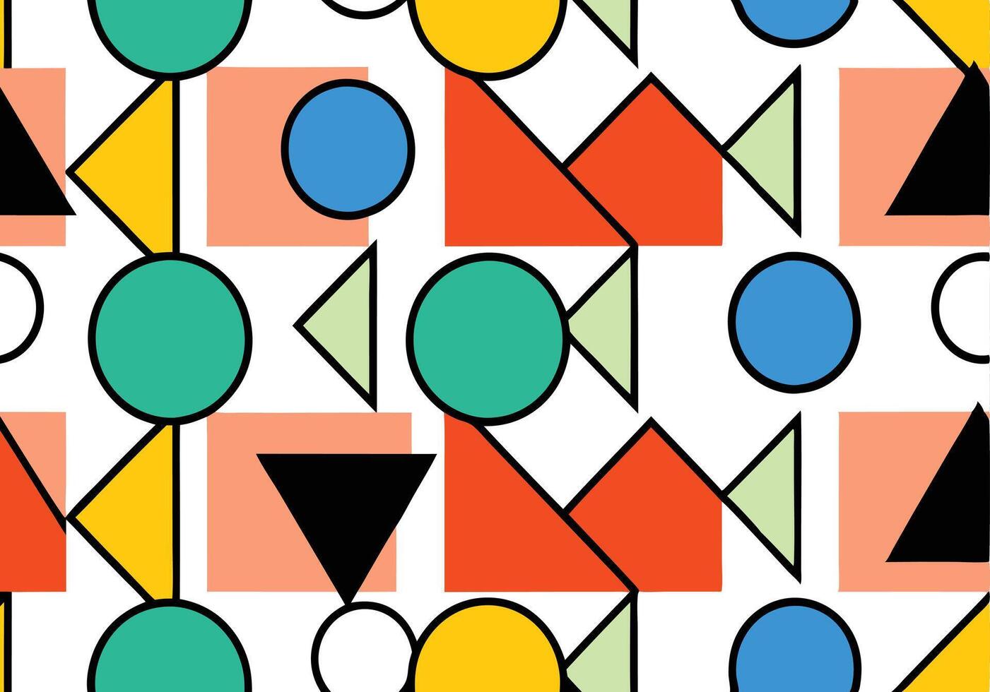 Abstract Geometric Pattern Circles, Triangles, Squares, Bold Colors vector