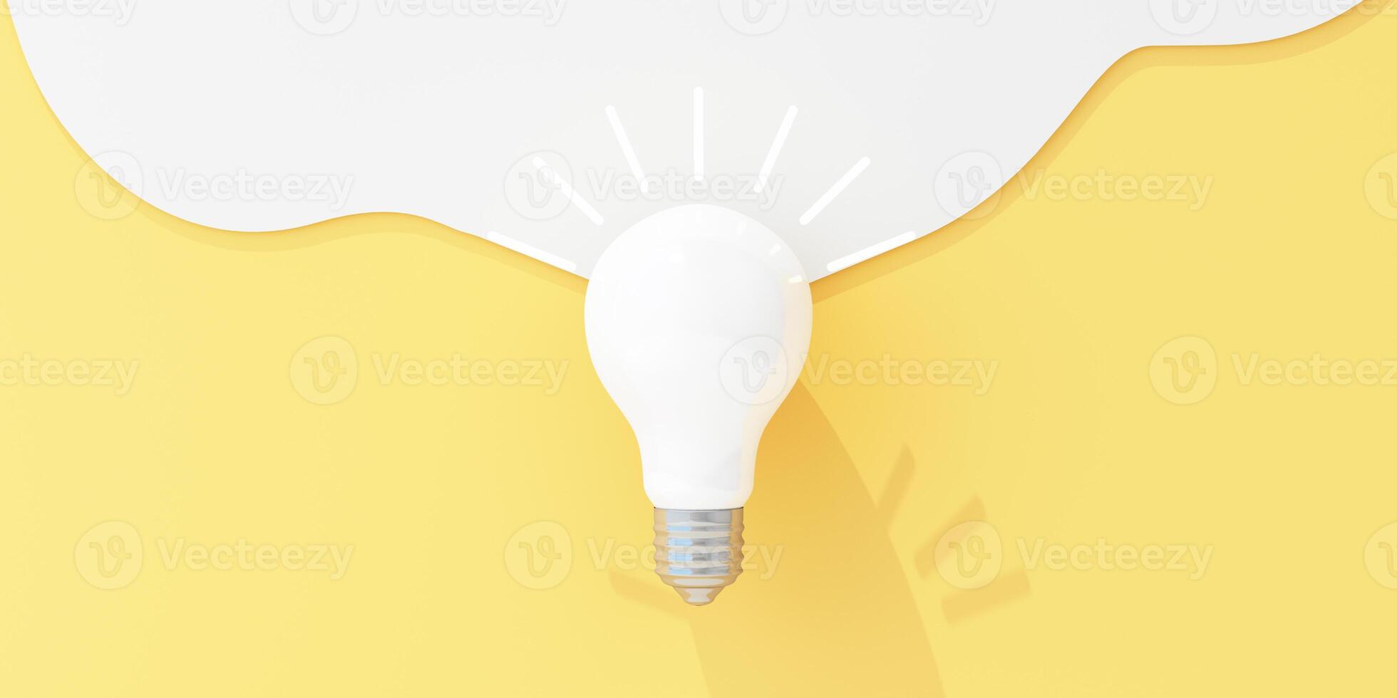 A glowing light bulb emerging from a yellow background, symbolizing bright ideas, innovation, and creativity in a modern minimalistic setting. 3d rendering. photo
