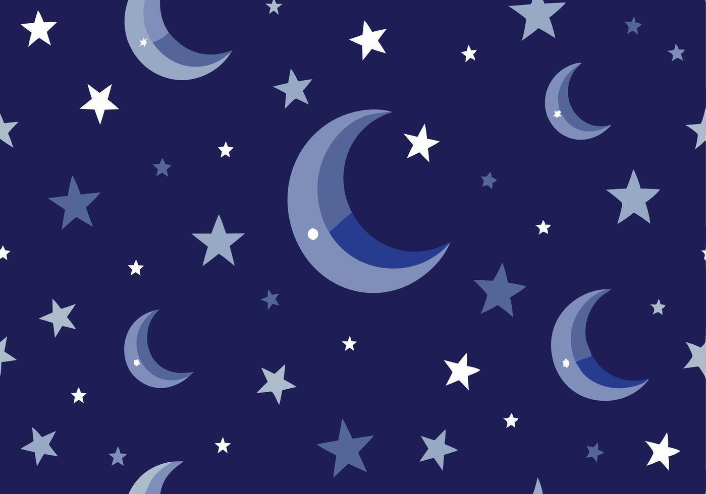 Crescent Moons, Twinkling Stars, Night Sky, Blue Background, Celestial Pattern, Seamless Design, Dre vector