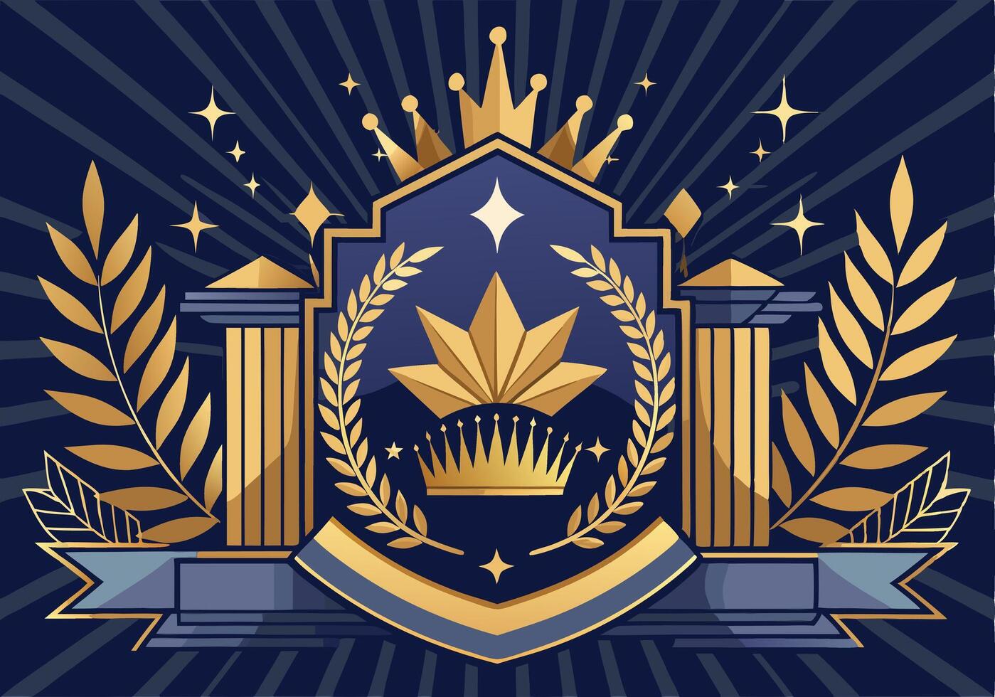 Golden Regal Crest Cannabis Leaf, Crowns, Pillars, Laurels vector