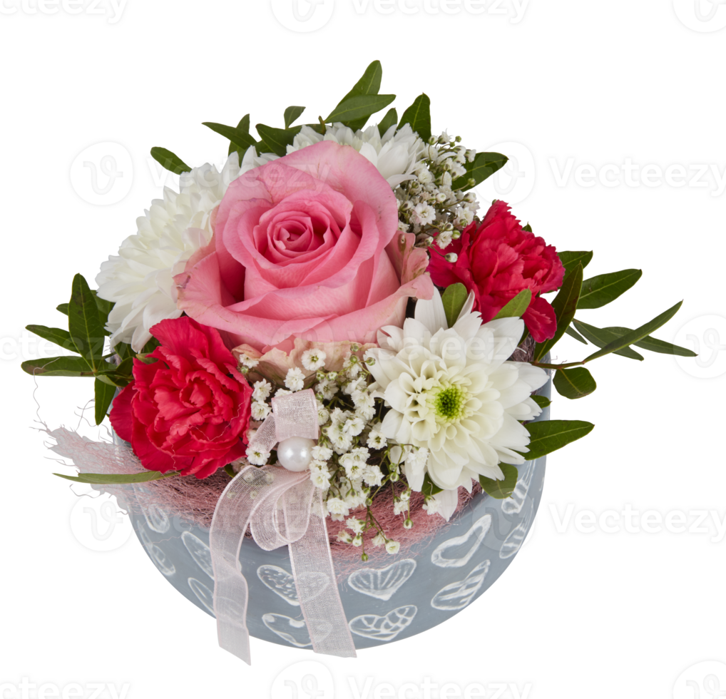 Bouquet of roses in a vase cut out isolated transparent background png