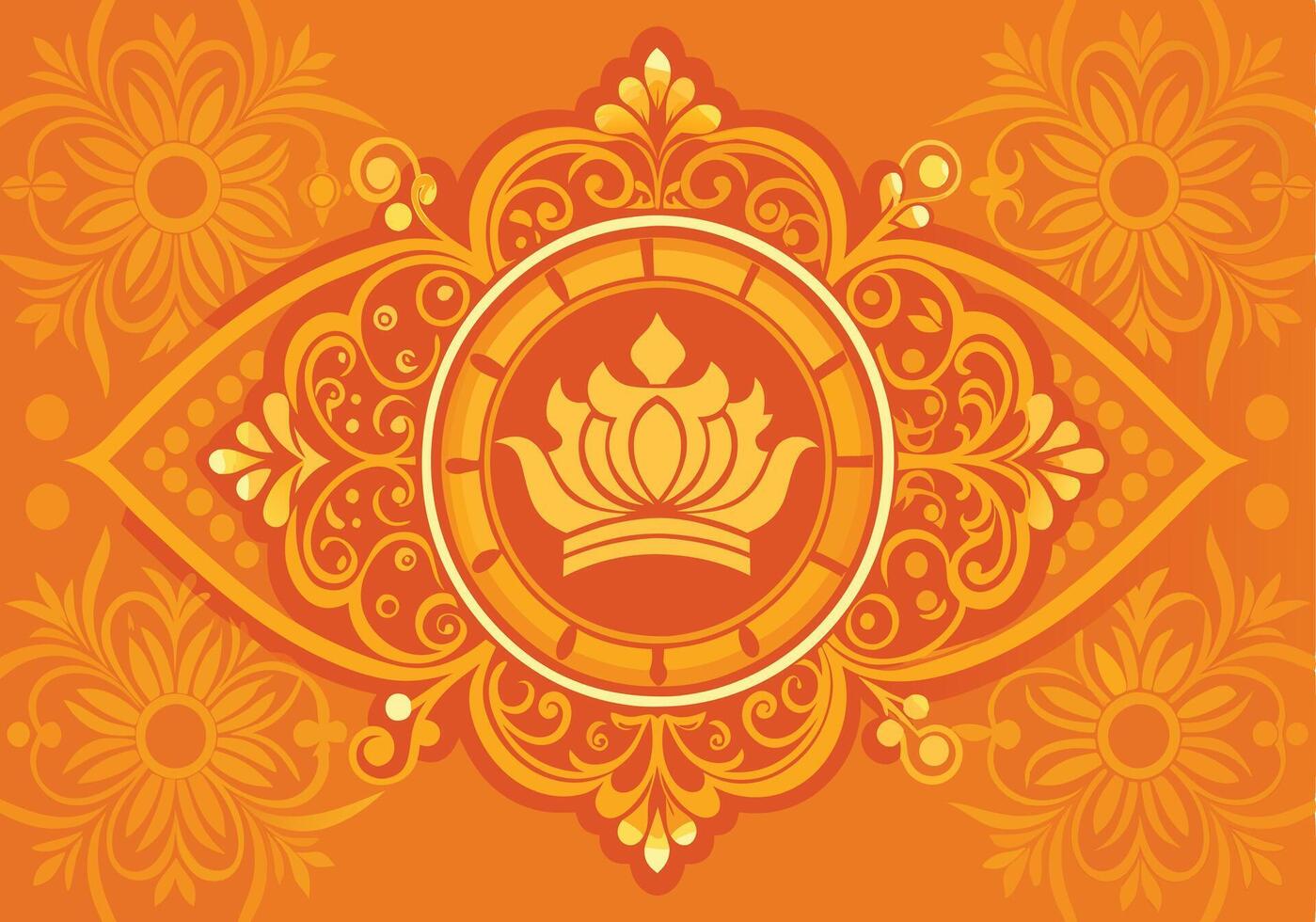 Orange Floral Crown Mandala Design Intricate Art, Elegant Pattern vector