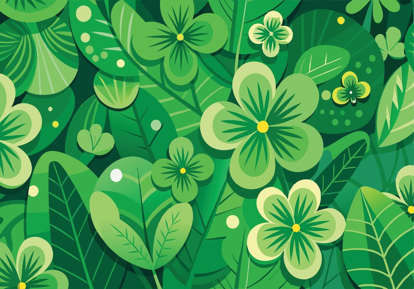 Vibrant Green Floral Pattern Leaves, Flowers, Nature Design vector