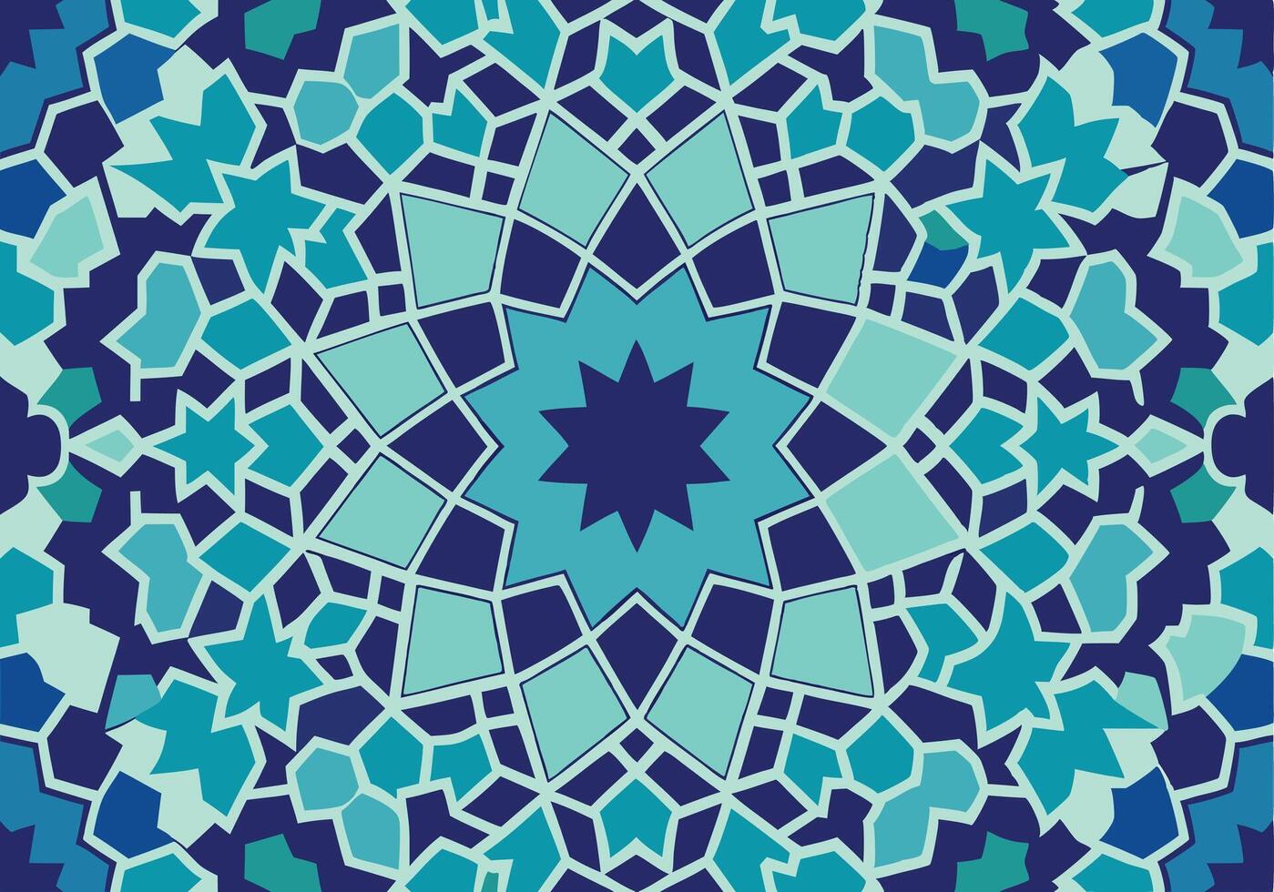 Abstract Geometric Mosaic Pattern Teal, Blue, Star Shapes vector