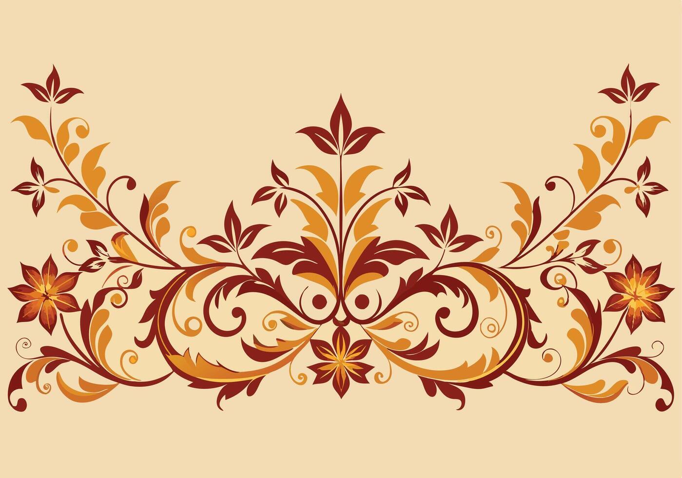 Elegant Autumn Floral Design Brown, Gold Swirls, Leaves, Flowers vector