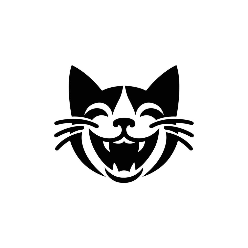 funny cat smiling face silhouette vector