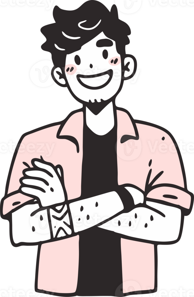 Smiling Cartoon Character with Tattoos and Casual Style in Pink Shirt png