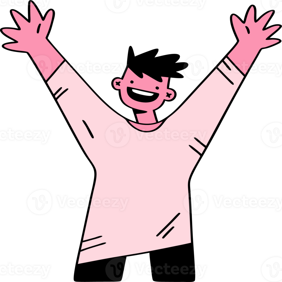 Cheerful Cartoon Character with Raised Arms in Joyful Expression for Positive Messaging png