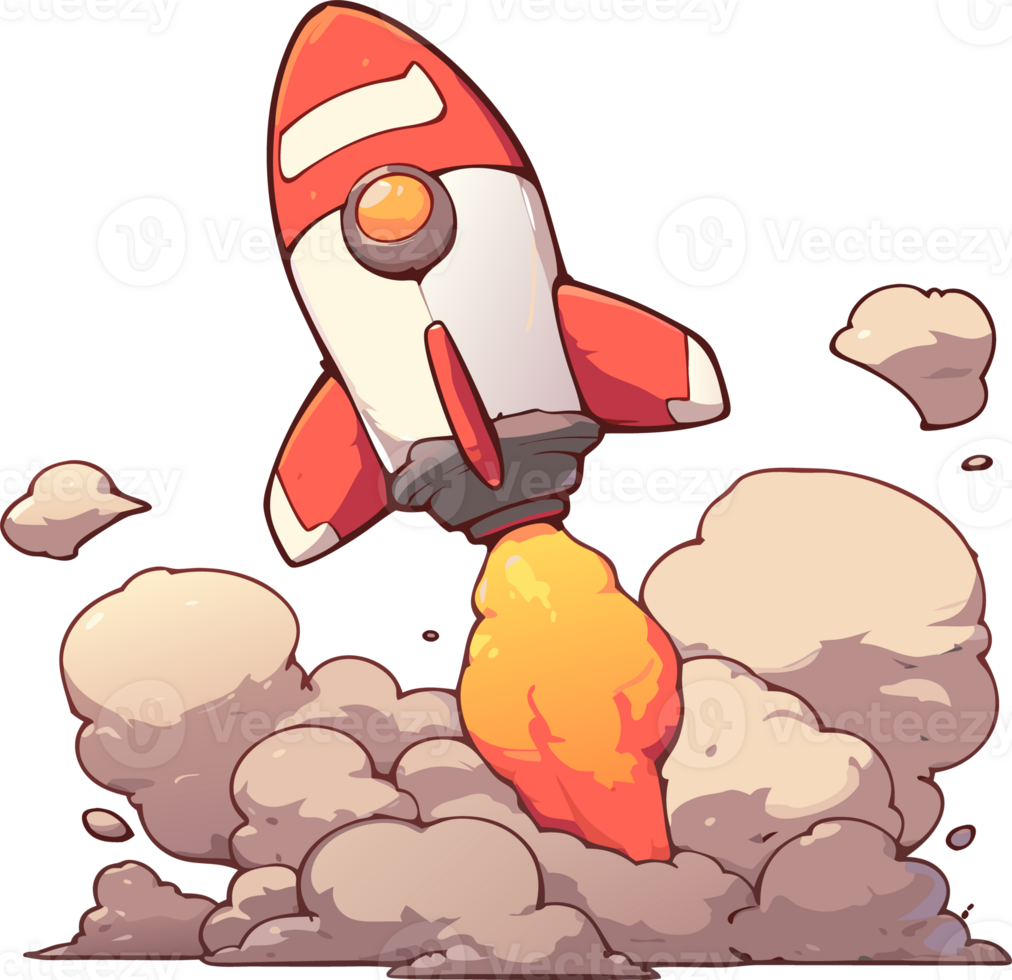 Cartoon Rocket Launching, Vibrant Colors, Exploration Concept png