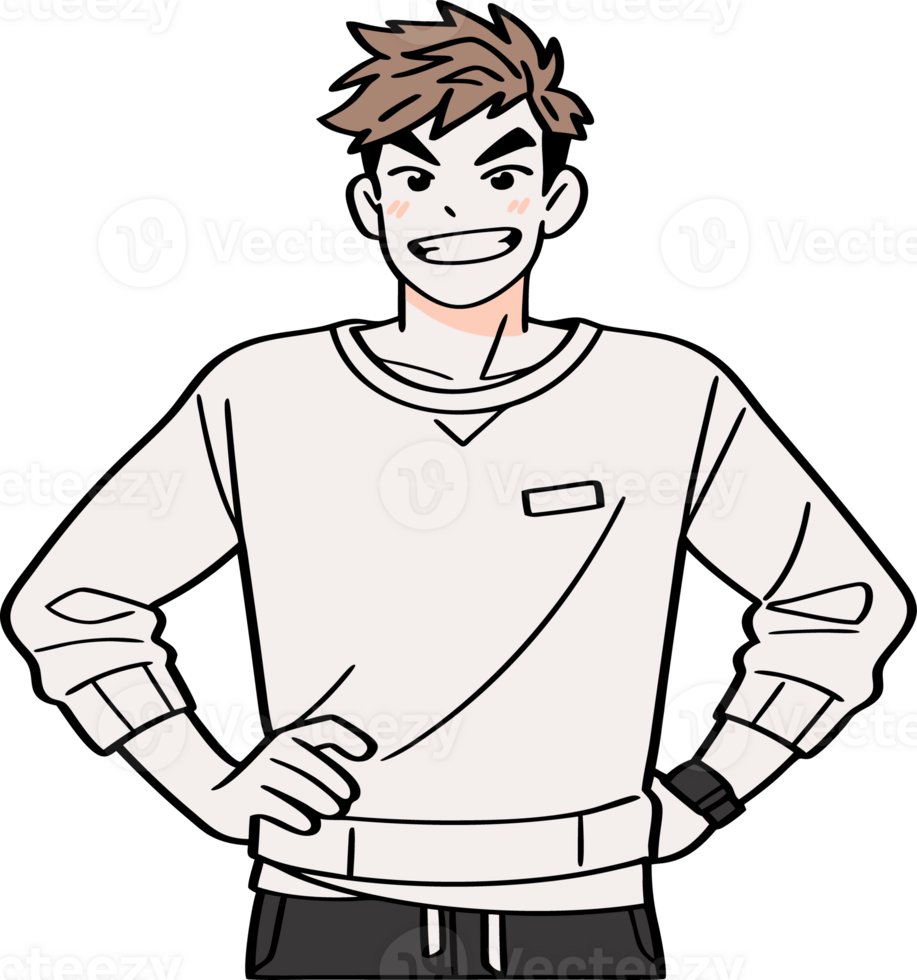 Confident Young Man with Casual Attire and Energetic Pose in White Sweater png
