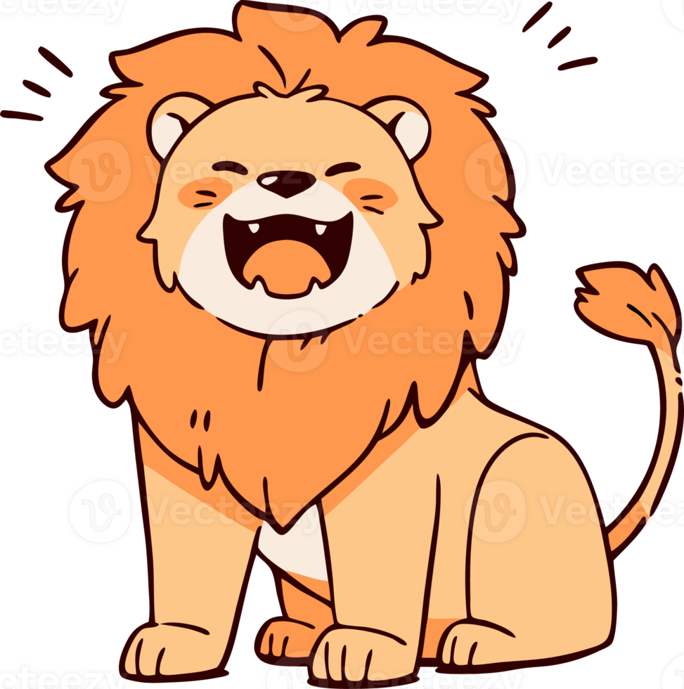 Cute Cartoon Lion Roaring with Joyful Expression in Vibrant Illustration png