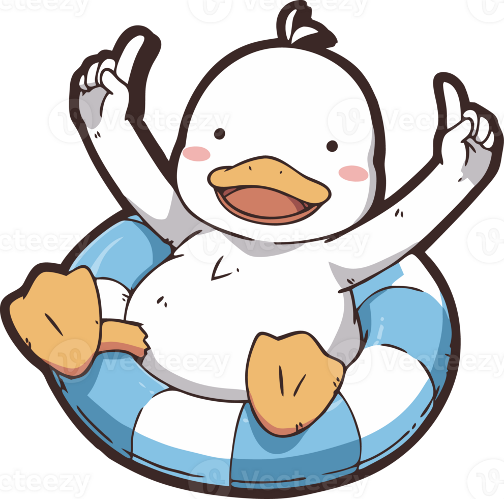 Cartoon Duck Enjoying a Swim Ring Adventure in Playful Summer Fun Illustration png