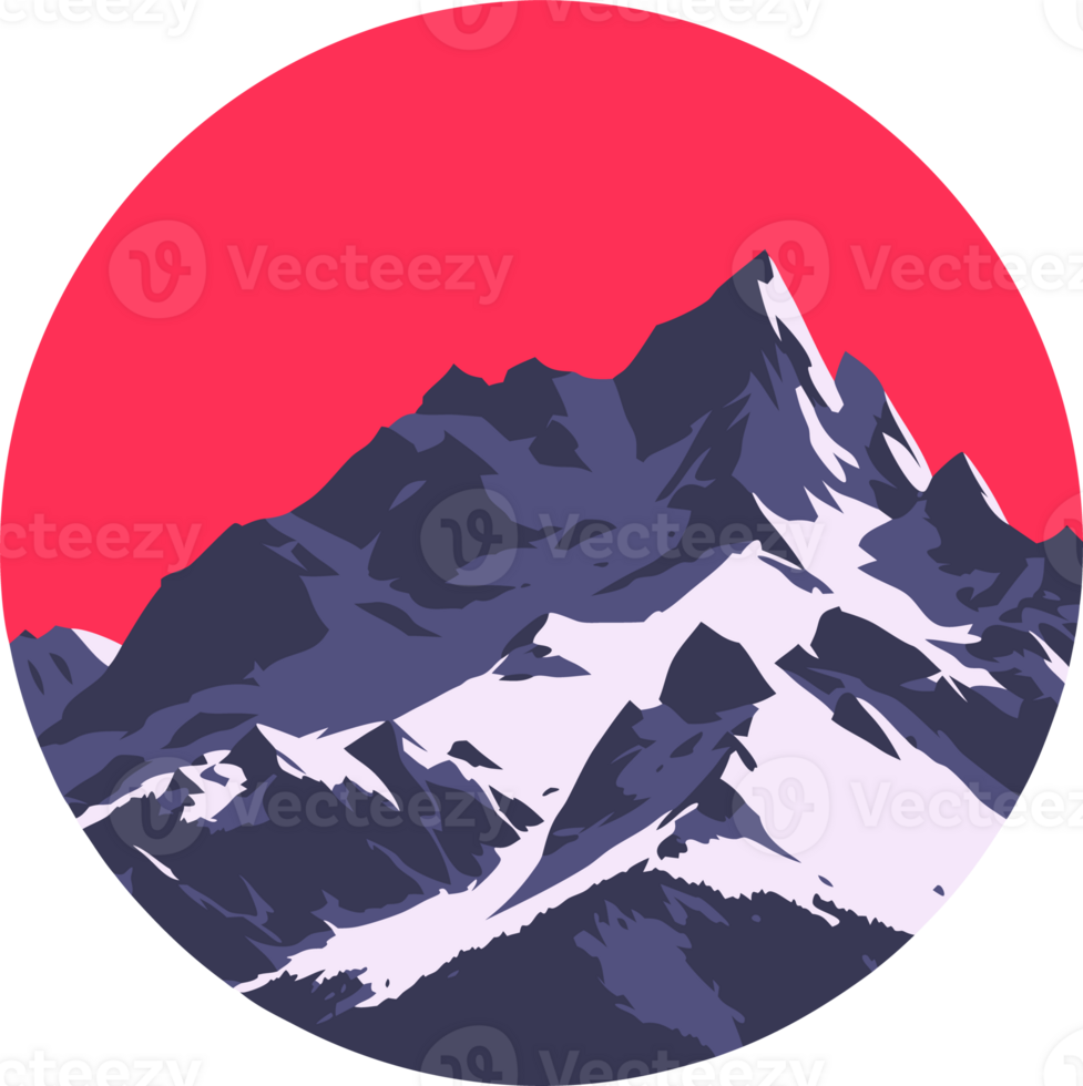 Snowy Mountains Against Red Sky, Minimalist Art, Nature Aesthetic. png