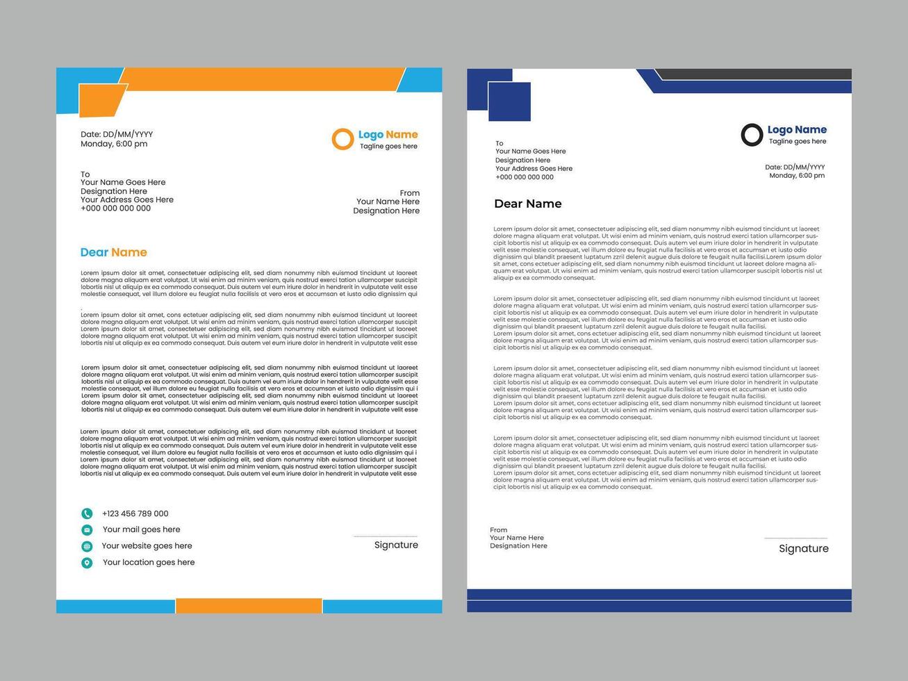 Clean and professional corporate company business letterhead template design with colorful and elegant design variation bundle for business vector