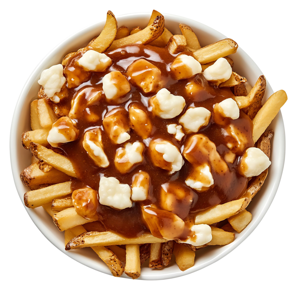 Savory Poutine Dish with Melted Cheese Curds and Thick Gravy Isolated on Transparent Background png