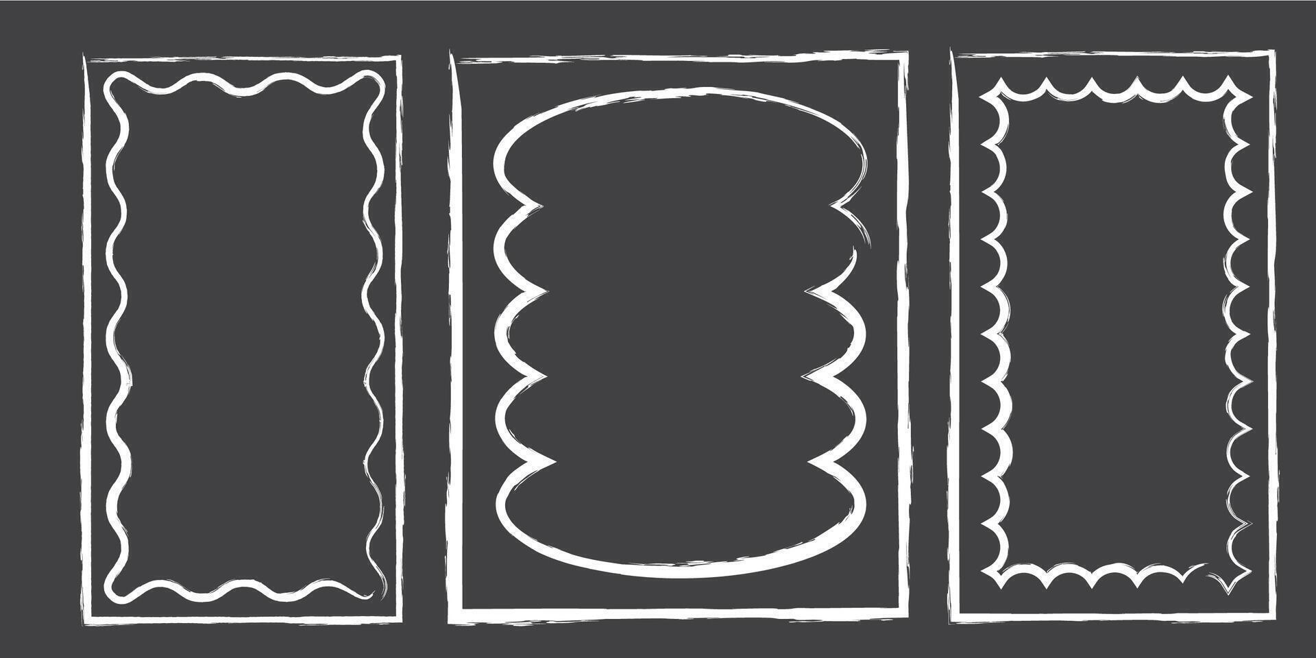 Hand drawn lace inner scalloped frames. Chalk line scalloped frames. 4 to 5 9 to 16 social media frames vector