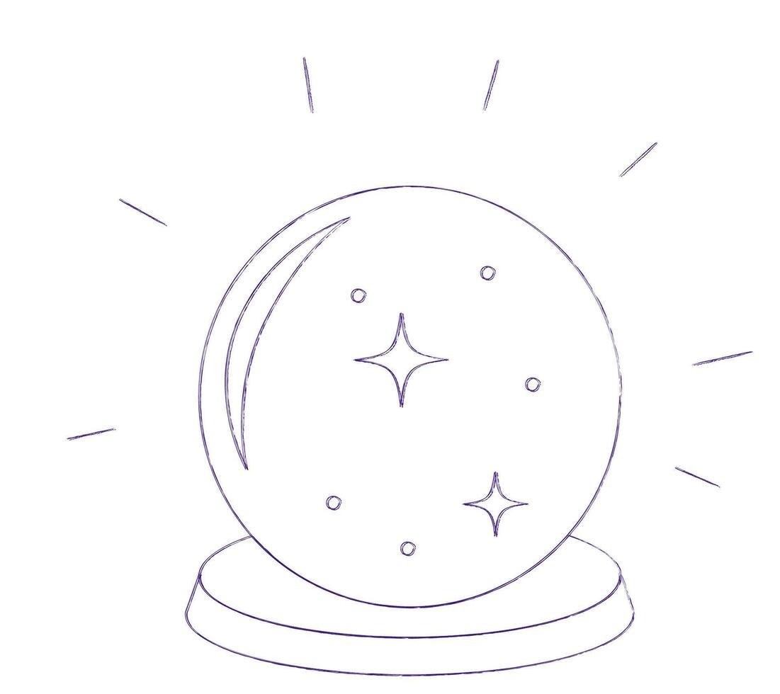 Illustration of a Crystal Ball. Fairytale element in sketch style. Hand drawn illustration isolated on white background vector