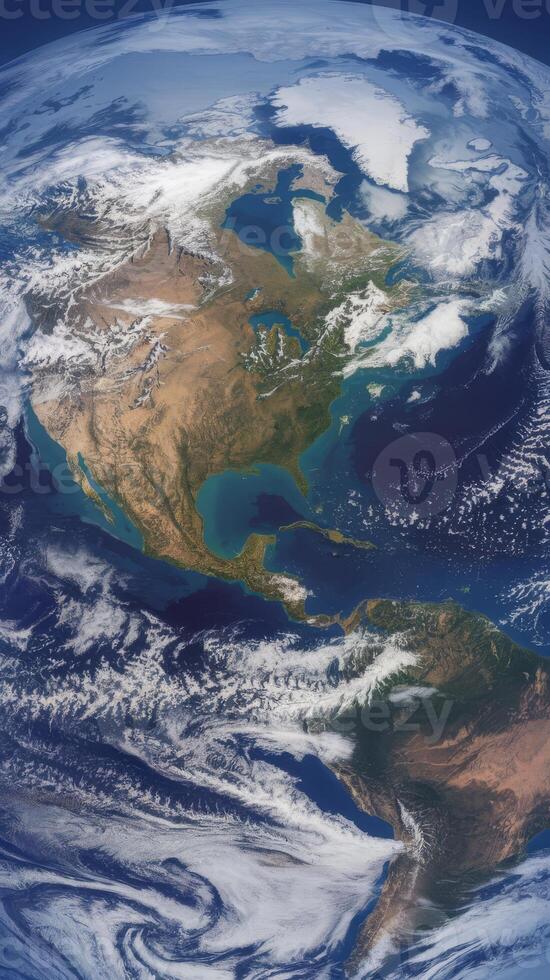 The earth is seen from space with clouds and water photo