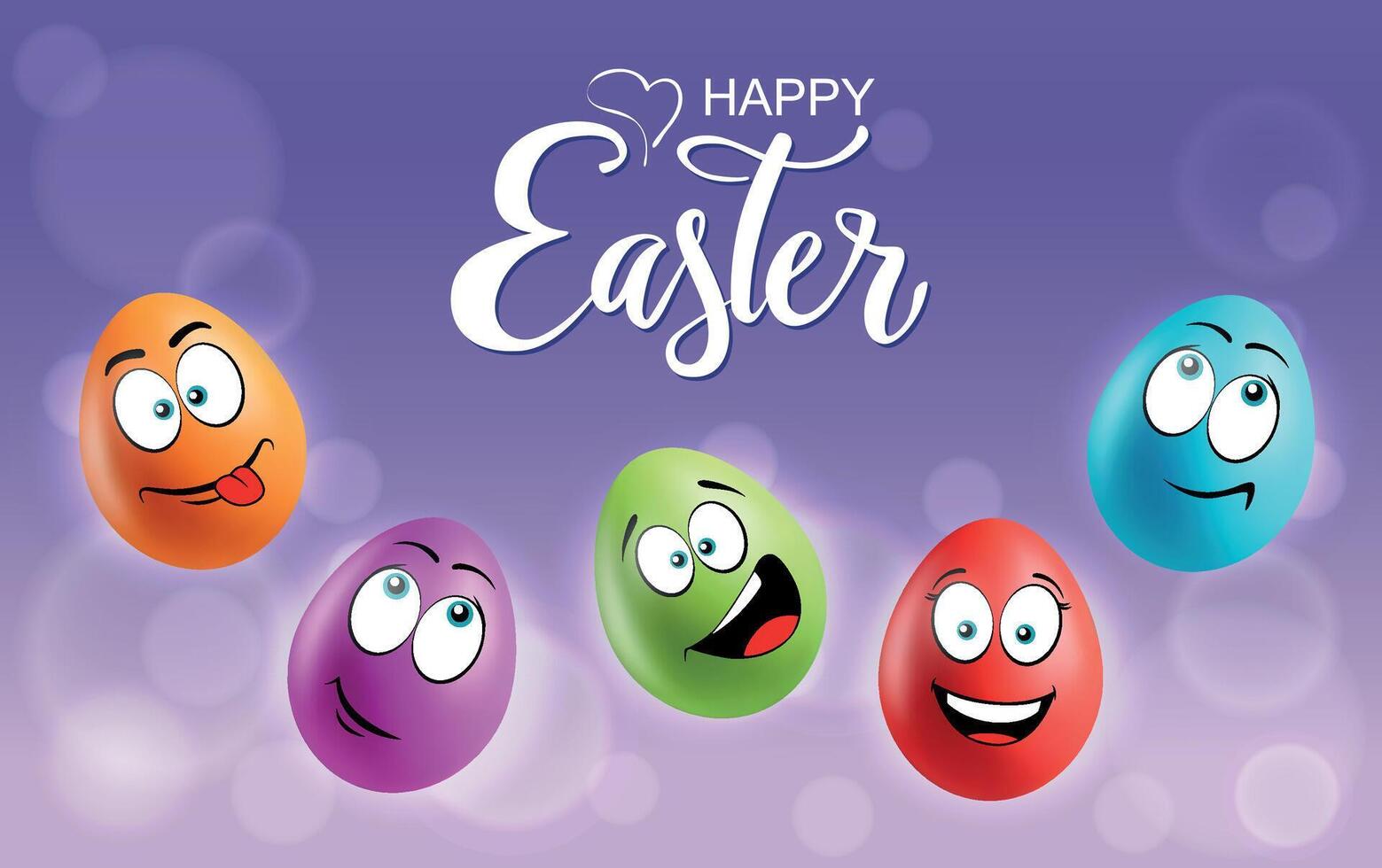 Color eggs with funny faces on gradient background. Funny, laughing, smiling, cute, glad emotions, cartoon smile. Set of eggs emoji poster. Happy Easter holiday banner illustration. vector