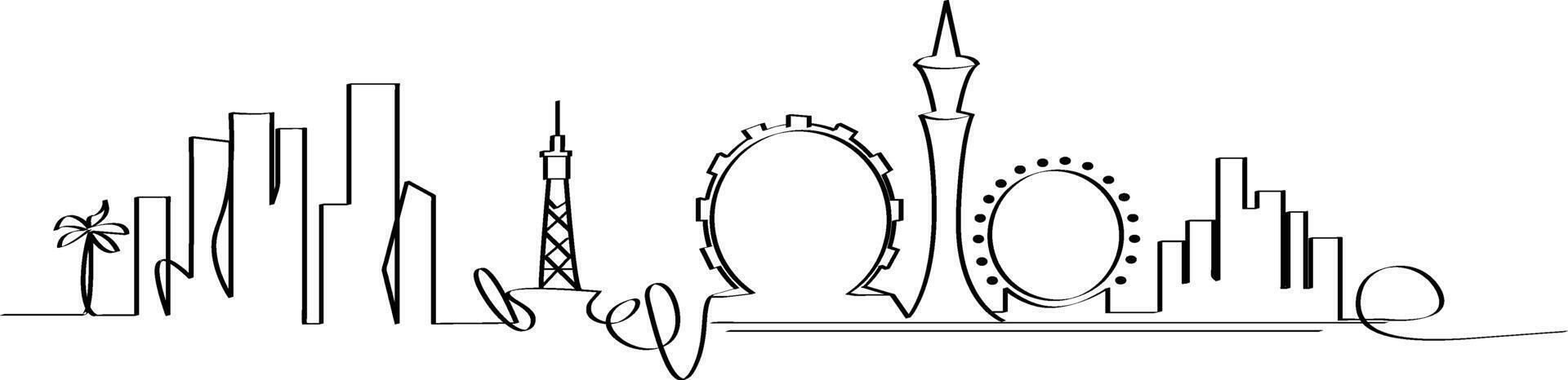 Las Vegas line drawing skyline illustration. vector