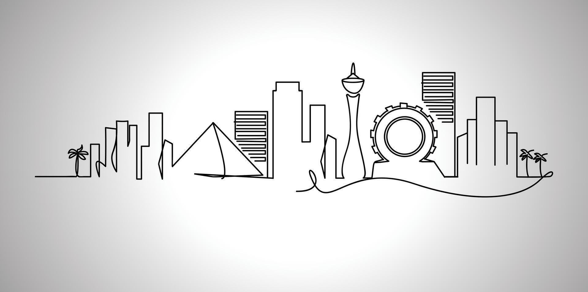 Las Vegas city skyline continuous line drawing design. vector