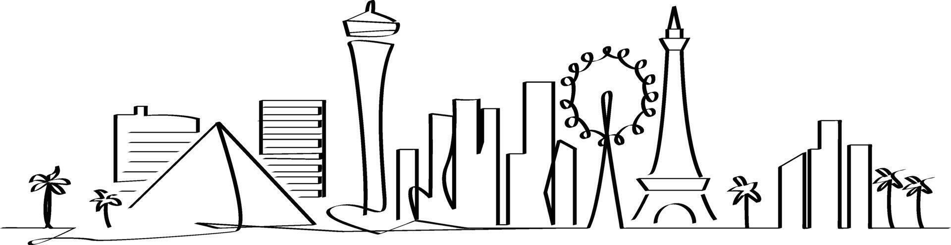 Las Vegas city skyline continuous line drawing, United States vector